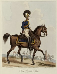 हॉर्स गार्ड्स ब्लू, हॉर्स गार्ड्स की शाही रेजिमेंट का एकरूप अध्ययन, 1820 (रंगीन एक्वाटिंट) द्वारा विलियम हीथ