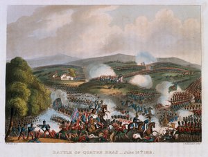 16 जून, 1815 को क्वात्रे ब्रा की लड़ाई, थॉमस सदरलैंड, 1815 (रंगीन जलीय) द्वारा उकेरी गई द्वारा विलियम हीथ