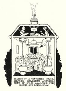 एक परिवर्तित घर का खंड, लाउंज और भोजन कक्ष (लिथो) के लिए उपलब्ध स्थान की सुविधाजनक व्यवस्था दिखा रहा है द्वारा विलियम हीथ रॉबिन्सन