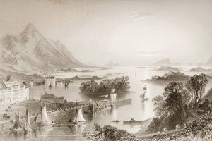 जॉर्ज पुण्य, 1860 के दशक के वेस्टपोर्ट, काउंटी मेयो से क्लीव बे, &39;दृश्य और पुरातनता&39; से देखा गया। द्वारा विलियम हेनरी बार्टलेट