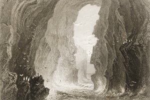 डनकेरी गुफा, काउंटी एण्ट्रिम, उत्तरी आयरलैंड, जॉर्ज पुण्य, 1860 के दशक के &39;दृश्य और प्राचीन वस्तुएँ&39; से। द्वारा विलियम हेनरी बार्टलेट