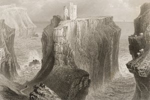 डनवरिक कैसल, काउंटी एंट्रिम, उत्तरी आयरलैंड, जॉर्ज पुण्य, 1860 के दशक के &39;दृश्य और पुरातनता&39; से।