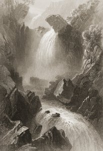 डेविल्स ग्लेन, काउंटी विकलो, आयरलैंड के प्रमुख, जॉर्ज पुण्य, 1860 के दशक में &39;आयरलैंड के दृश्य और प्राचीन वस्तुएँ&39; द्वारा विलियम हेनरी बार्टलेट
