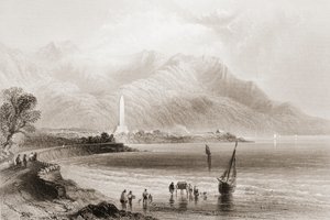 जॉर्ज पुटु, 1860 के दशक में &39;रॉस्ट एंड एंटिकिटीज ऑफ आयरलैंड&39; से रोजस्ट्रेव, काउंटी डाउन, उत्तरी आयरलैंड में जनरल रॉस का स्मारक द्वारा विलियम हेनरी बार्टलेट