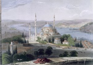 मस्जिद और सुलेमान का मकबरा, c.1850 (रंगीन जलीय) द्वारा विलियम हेनरी बार्टलेट