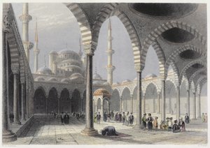 एस। फिशर, c.1850 (एक्वाटिंट) द्वारा उत्कीर्ण इस्तांबुल की मस्जिद सुल्तान अचमेट की अदालत द्वारा विलियम हेनरी बार्टलेट
