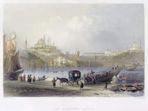 फ्लोटिंग ब्रिज, इस्तांबुल, जेसी बेंटले द्वारा उत्कीर्ण, c.1850 (एक्वाटिंट) द्वारा विलियम हेनरी बार्टलेट
