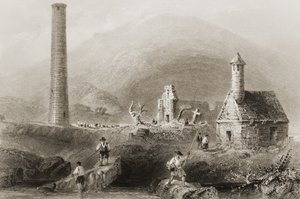जार्ज पुण्येय द्वारा 1860 के दशक में ग्लैंडलफ, काउंटी विकलो, आयरलैंड के खंडहर, &39;आयरलैंड के दृश्य और प्राचीन वस्तुएँ&39;
