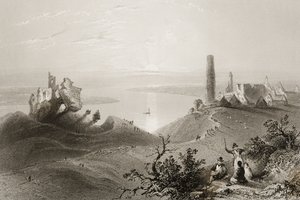 जॉर्ज पुण्य, 1860 के दशक में &39;क्लोअमेकानोइस के सेवेन चर्च&39;, काउंटी ऑफली, आयरलैंड के दृश्य और आयरलैंड के दृश्य और प्राचीन वस्तुएँ द्वारा विलियम हेनरी बार्टलेट