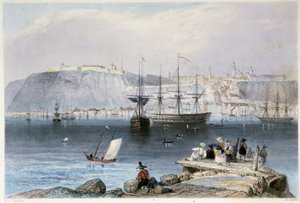 Vue de Québec et de son port (कनाडा) - विलियम हेनरी बारलेट द्वारा "" कैनेडियन सीनरी इलस्ट्रेटेड"" में, एड। जॉर्ज सदाचार द्वारा विलियम हेनरी बार्टलेट