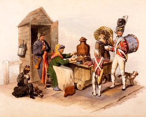 1808 में &39;द कॉस्ट्यूम्स ऑफ ग्रेट ब्रिटेन&39; से एक गर्म विक्रेता, जो एक गर्म विक्रेता की सेवा करता था द्वारा विलियम हेनरी Pyne