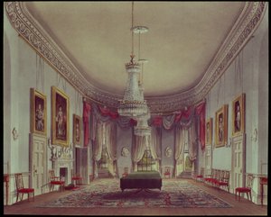 डाइनिंग रूम, 1818 में Pyne के &39;रॉयल रेजिडेंस&39; से Frogmore द्वारा विलियम हेनरी Pyne