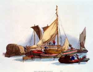 वाटरमैन और यात्रियों को सामान और यात्रियों को ले जाते हुए 1808 द्वारा विलियम हेनरी Pyne