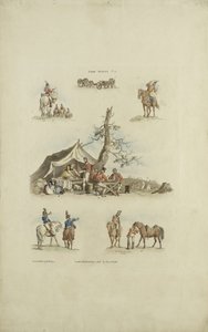 शिविर के दृश्य, 1803 (रंगीन नक़्क़ाशी) द्वारा Pyne के बाद विलियम हेनरी