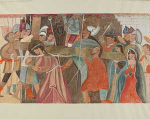 क्रॉस नंबर 5 का स्टेशन: यीशु को अपना क्रॉस ले जाने में सहायता की जाती है, c. 1936.