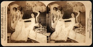 &39;द लेट रिसर&39;, हास्यपूर्ण स्टीरियोस्कोपिक कार्ड, c.1900 (सीपिया फोटो) (473258 फोटो भी देखें)