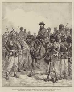 जनरल घौस-उद-दीन खान, अपने अफगान सैनिकों के साथ पेनजदे में अफगान सैनिकों के कमांडर द्वारा विलियम हेशम ओवरेंड