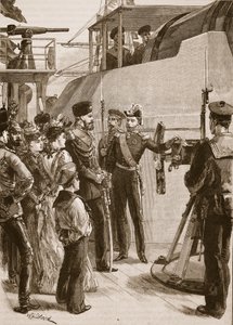 क्रोनस्टैड में फ्रांसीसी बेड़े: 1891 में सीज़र की यात्रा, &39;कासेल इलस्ट्रेटेड हिस्ट्री ऑफ इंग्लैंड&39; (सेपिया फोटो) से चित्रण