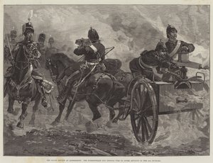 Aldershott में रॉयल रिव्यू, नॉर्डेनफेल्ट गन ने 10 वीं हुसर्स के एडवांस को कवर करने के लिए फायर खोला