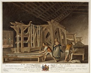 एक ब्लीच मिल, आयरलैंड के लिनन कारख़ाना की प्लेट IX, 1791 की सभी मशीनरी का परिप्रेक्ष्य