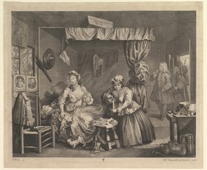 एक हार्लोट्स प्रगति, प्लेट 3, अप्रैल 1732। द्वारा विलियम होगार्थ
