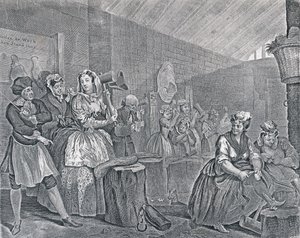 ए हार्लोट्स प्रोग्रेस, प्लेट फ़ोर: सीन इन ब्रिडवेल, 1732 (उत्कीर्णन और उत्कीर्णन) द्वारा विलियम होगार्थ