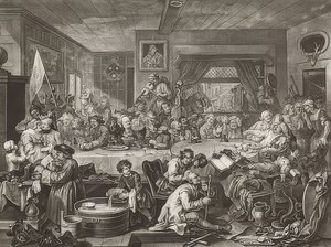 एक चुनाव के चार प्रिंट। शीट 1: एक चुनाव मनोरंजन। 1755 द्वारा विलियम होगार्थ