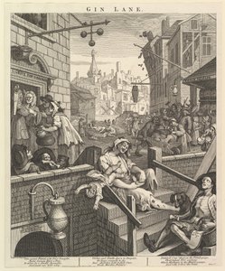 जिन लेन, 1 फरवरी, 1751। द्वारा विलियम होगार्थ