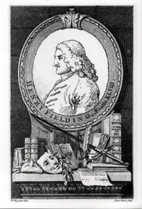 हेनरी फील्डिंग (1707-54) की उम्र में फोर्टी ऐट में जेम्स बेसिर द्वारा उत्कीर्ण द्वारा विलियम होगार्थ