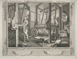 इंडस्ट्री एंड आइडलिटी: द फेलो प्रेंटिस इन द लूम्स, 1747। द्वारा विलियम होगार्थ