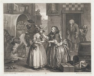 मासूम लड़की बन जाती है एक हरलोट, जिसे 1732 में डिज़ाइन किया गया था, 1744 (नक़्क़ाशी और उत्कीर्णन) मुद्रित द्वारा विलियम होगार्थ
