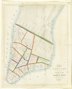 न्यूयॉर्क शहर का मानचित्र [पूर्व 53 वें स्ट्रीट के रूप में उत्तर में], 1885 (काली स्याही, हाथ से रंग के साथ, कागज पर)