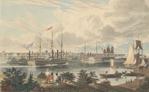 डेट्रॉइट शहर, मिशिगन: फेरी के पास कनाडा शोर से लिया गया, 1837 में प्रकाशित हुआ।