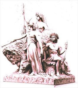 अमेरिका, मार्बल समूह के कलाकार द्वारा जॉन बेल (1811-95) द्वारा द अल्बर्ट मेमोरियल, हाइड पार्क, पब में उकेरा गया। सदाचार और कंपनी द्वारा (उत्कीर्णन) द्वारा विलियम जॉन रोफ़े