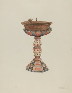 बपतिस्मात्मक फ़ॉन्ट और स्टैंड, c. 1939.