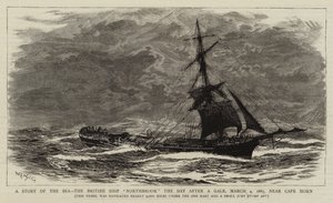 द स्टोरी ऑफ़ द सी, ब्रिटिश शिप नॉर्थब्रुक द डे फॉर ए गेल, 4 मार्च 1885, केप हॉर्न के पास द्वारा विलियम लियोनेल वायली