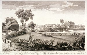 चेल्सी ब्रिज, लंदन का पश्चिम दृश्य, c1760 द्वारा विलियम लॉज