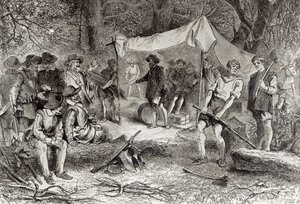 ऑगस्टस एल मेसन, 1883 (उत्कीर्णन) (बंडव फोटो) द्वारा &39;द रोमांस एंड ट्रेजेडी ऑफ पायनियर लाइफ&39; से 14 मई 1607 को जेमस्टोन में पहला दिन
