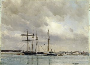 हार्बर में नावें, लोड हो रहा है चीन क्ले, c.1900