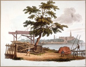 लेकिन बैंकसाइड, साउथवार्क, लंदन में चलती लकड़ी, c1810