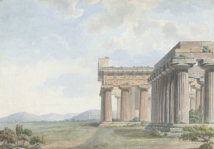 लेवेंट में दृश्य: पेसुम में मंदिर खंडहर, c.1785 (कागज पर ग्रेफाइट पर स्याही और स्याही के साथ wc) द्वारा विलियम रेवले