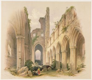 जॉर्ज हॉकिंस (1819-52), 1842 द्वारा उत्कीर्ण &39;द मोनास्टिक रुइन्स ऑफ यॉर्कशायर&39; के नवे और चोएर किर्कस्टाल एबे द्वारा विलियम रिचर्डसन