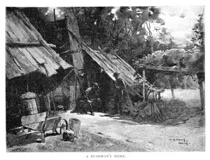 ए बुशमैन होम, ऑस्ट्रेलिया, 1886।