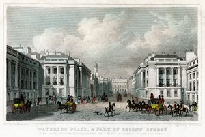 वाटरलू प्लेस और रीजेंट स्ट्रीट का हिस्सा, वेस्टमिंस्टर, लंदन, 1828।
