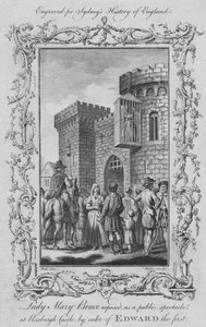 एडवर्ड I, 1773 के आदेश से लेडी मैरी ब्रूस ने रॉक्सबर्ग कैसल में एक सार्वजनिक तमाशा के रूप में उजागर किया।