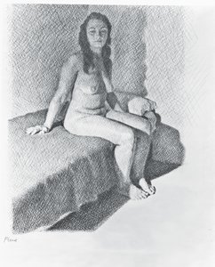 सीटेड न्यूड, c.1968-74 (कागज पर पेंसिल)