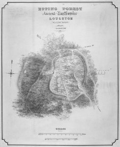 ईपिंग फॉरेस्ट, एसेक्स, 1876 में ई. 52 के आसपास बने लॉटन कैंप में प्राचीन मिट्टी के काम का नक्शा द्वारा विलियम डी'ओले