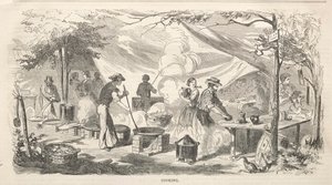 कैंप मीटिंग स्केचेस: कुकिंग, 1858। द्वारा विंसलो होमर