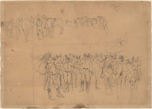 अधिकारी और घोड़े आराम पर, 1864। द्वारा विंसलो होमर