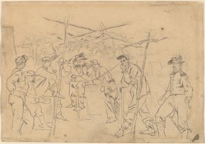 सटलर्स टेंट, तीसरा पेंसिल्वेनिया कैवेलरी [रेक्टो], 1862। द्वारा विंसलो होमर